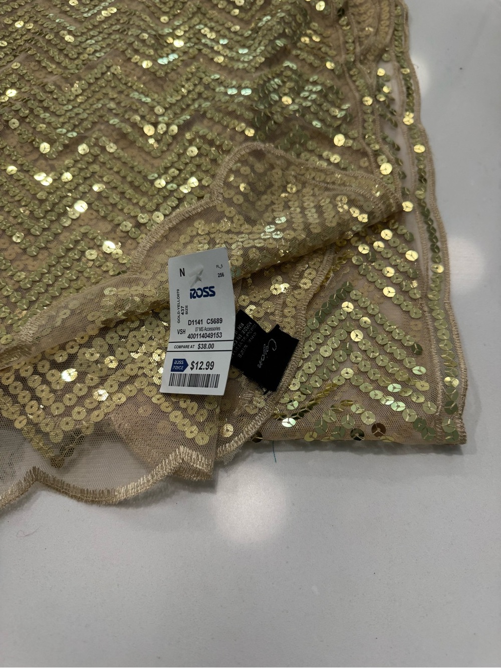 Cynthia Steffe Gold Sequin Chevron Mesh scarf